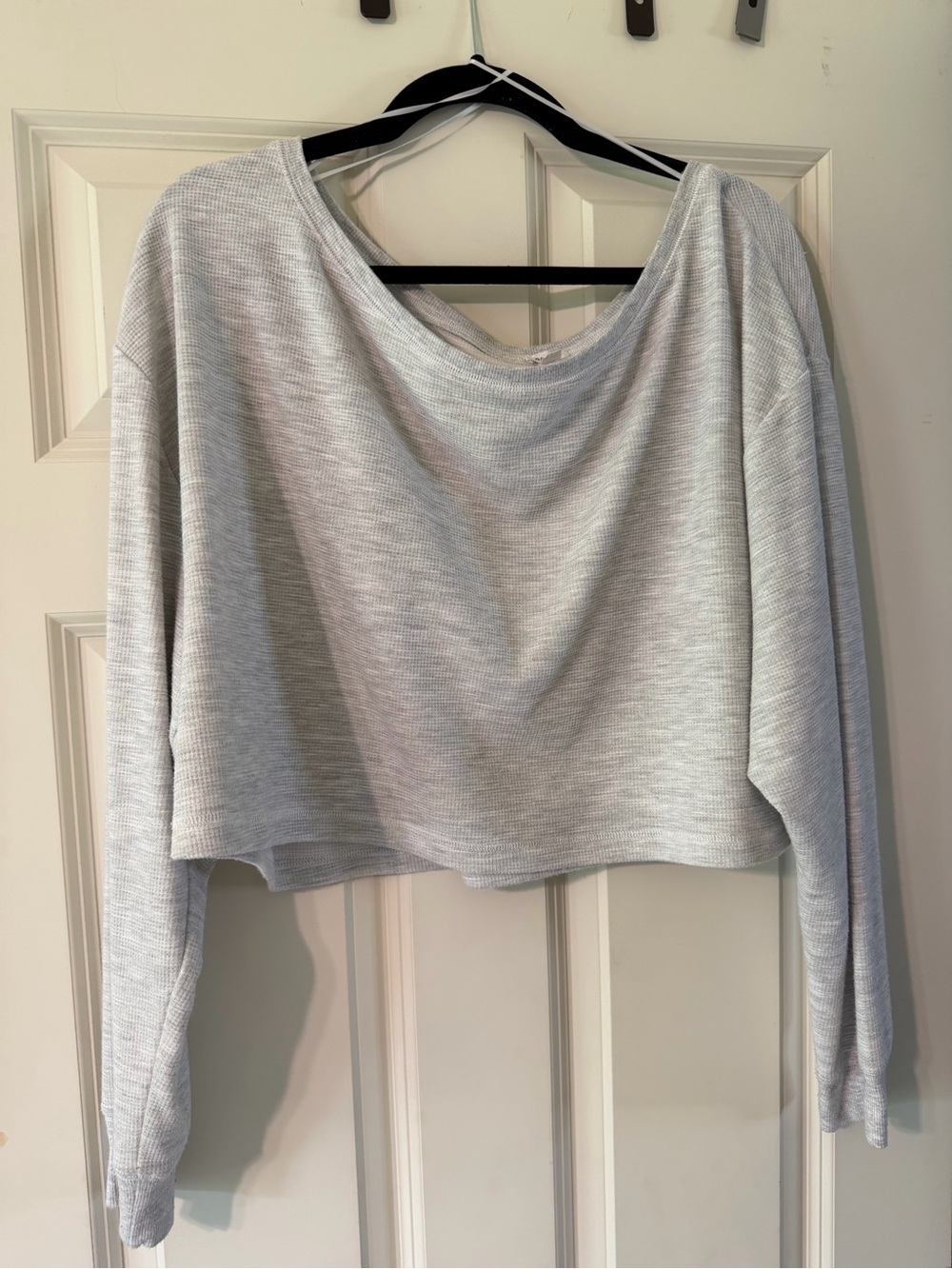 Garage Light Gray Cropped Boatneck Sweatshirt